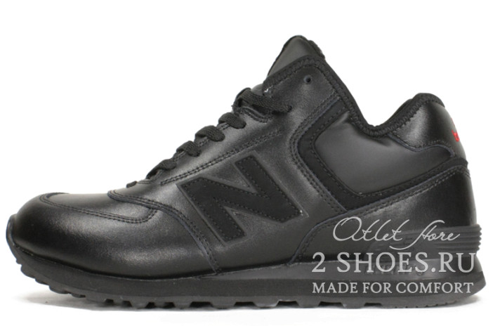 Кроссовки New Balance 574 Mid Winter Black Leather  черные, кожаные