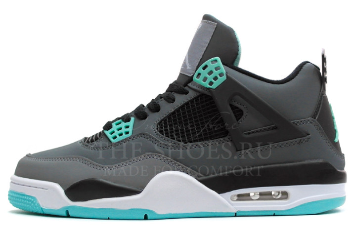 Кроссовки Nike Air Jordan 4 (IV) Grey Cement Green Glow 308497-033 серые