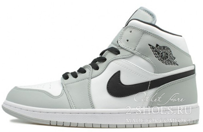 Кроссовки Nike Air Jordan 1 Mid Light Smoke Grey 554724-092 серые, кожаные
